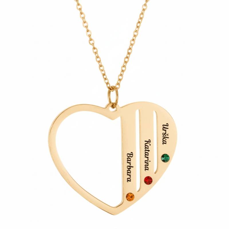 Ogrlica s srčastim obeskom s tremi imeni