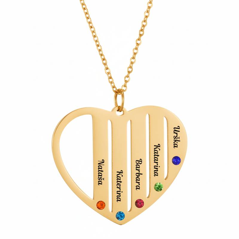 Ogrlica s srčastim obeskom s petimi imeni