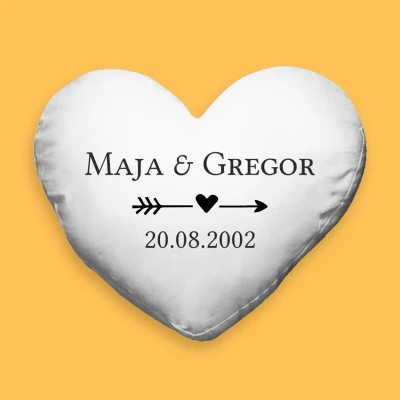 Prilagojena blazina v obliki srca - Shrani datum s puščico