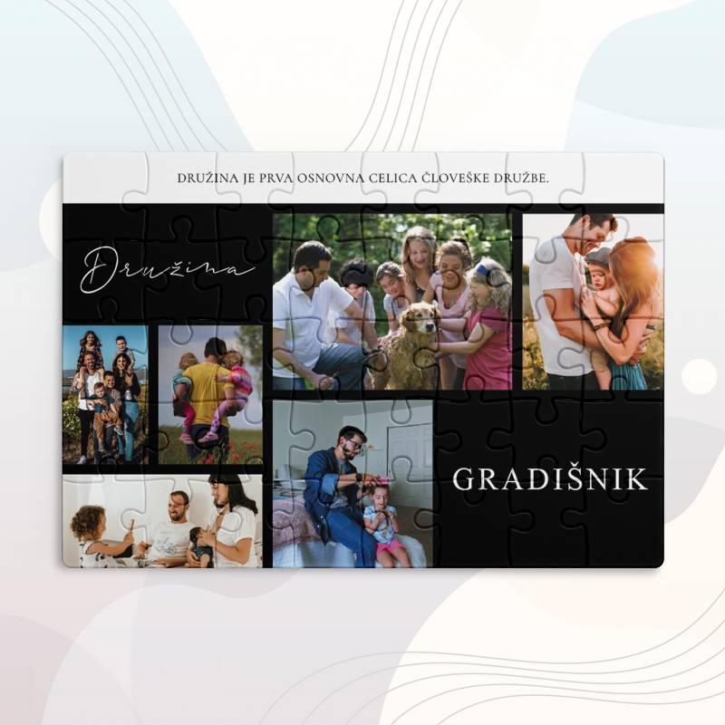 Personalizirana sestavljanka z družinskimi slikami in citatom