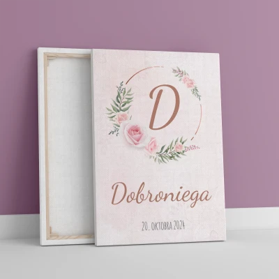 Platnena slika - Cvetlični motiv z inicialko in imenom